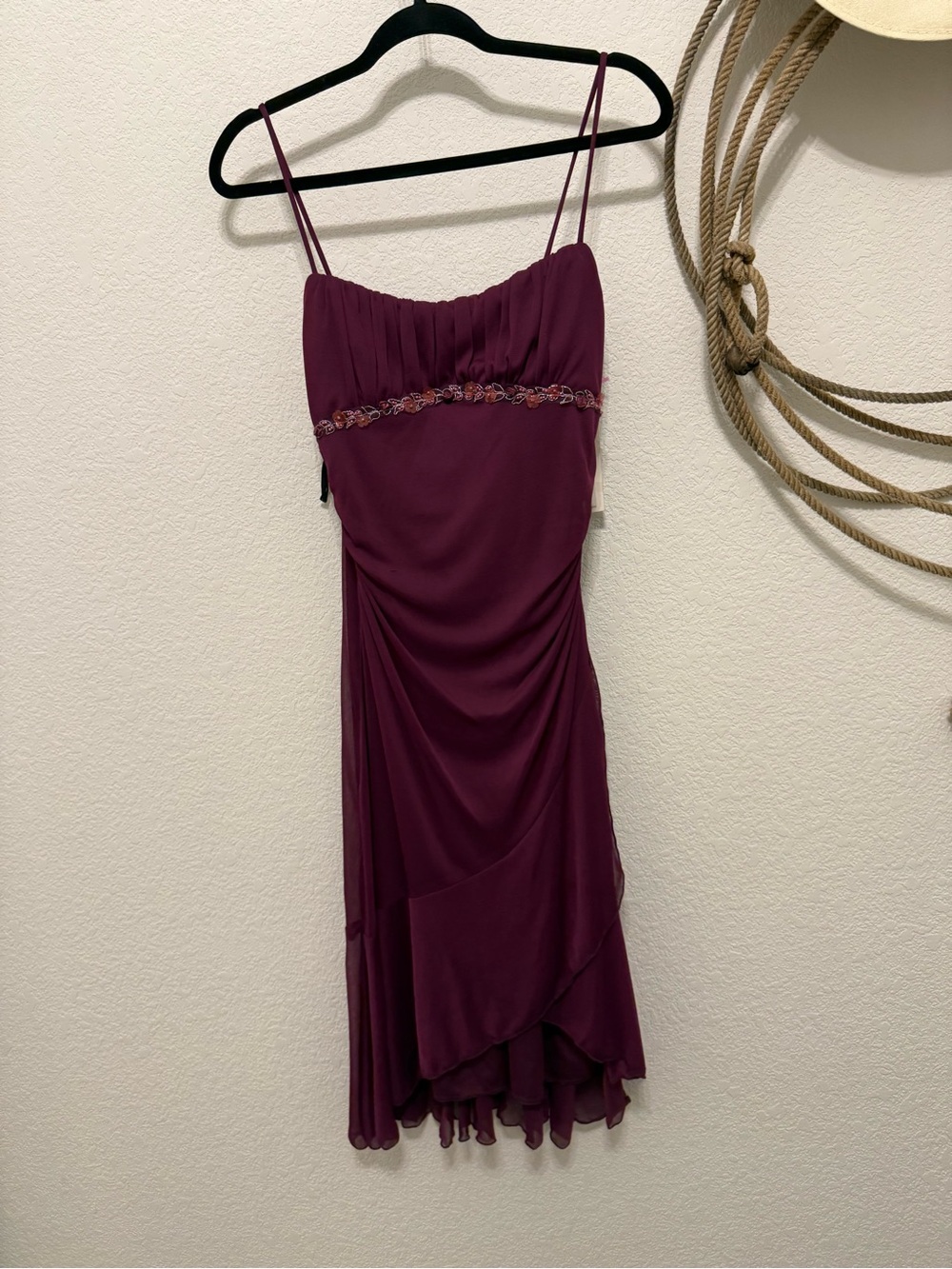 Vintage Y2K Ruby Rox Beaded Plum Mesh Cocktail Dress NWT - Large